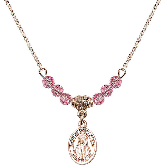 14kt Gold Filled Saint Jeanne Jugan Birthstone Necklace with Rose Beads - 9409
