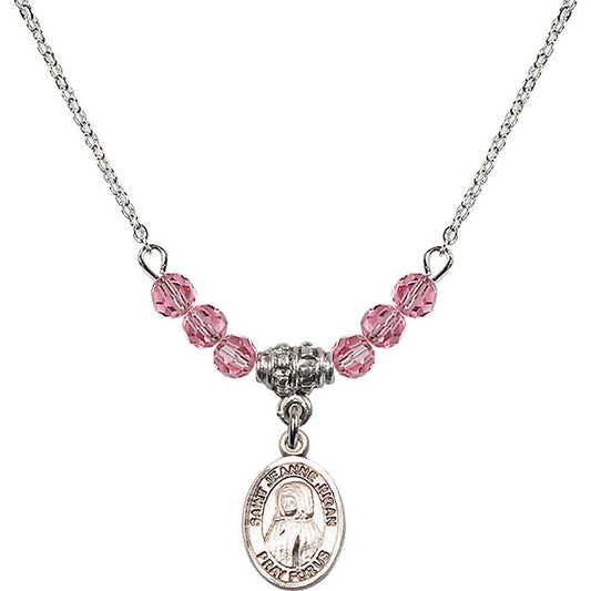 Sterling Silver Saint Jeanne Jugan Birthstone Necklace with Rose Beads - 9409
