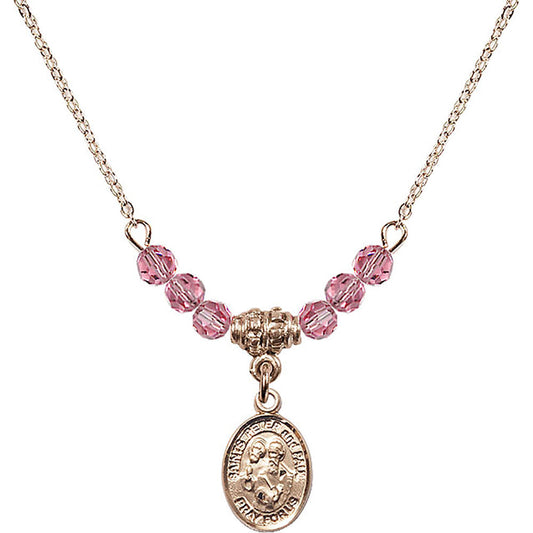 14kt Gold Filled Saints Peter & Paul Birthstone Necklace with Rose Beads - 9410