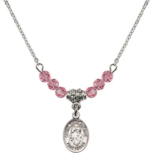 Sterling Silver Saints Peter & Paul Birthstone Necklace with Rose Beads - 9410