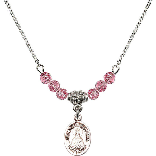 Sterling Silver Saint Lydia Purpuraria Birthstone Necklace with Rose Beads - 9411