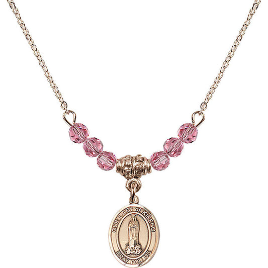 14kt Gold Filled Our Lady of Kibeho Birthstone Necklace with Rose Beads - 9414