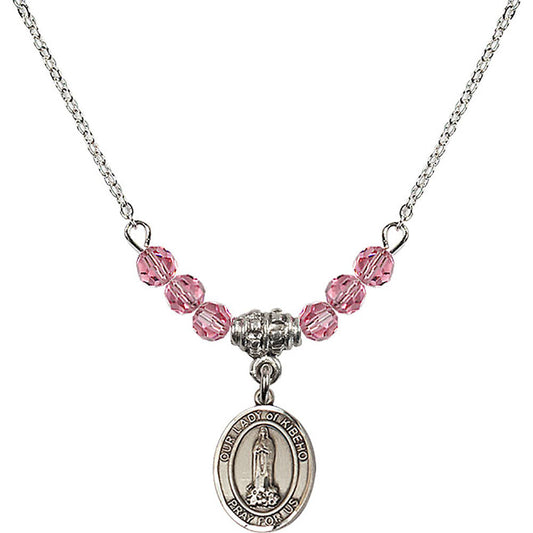 Sterling Silver Our Lady of Kibeho Birthstone Necklace with Rose Beads - 9414
