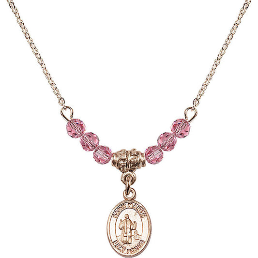14kt Gold Filled Saint Maron Birthstone Necklace with Rose Beads - 9417