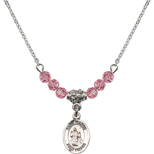 Sterling Silver Saint Maron Birthstone Necklace with Rose Beads - 9417