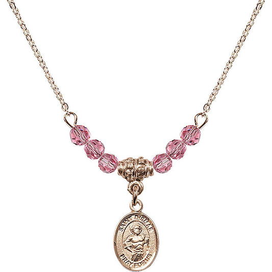 14kt Gold Filled Saint Dismas Birthstone Necklace with Rose Beads - 9418