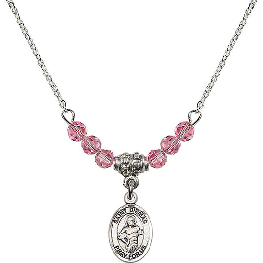 Sterling Silver Saint Dismas Birthstone Necklace with Rose Beads - 9418