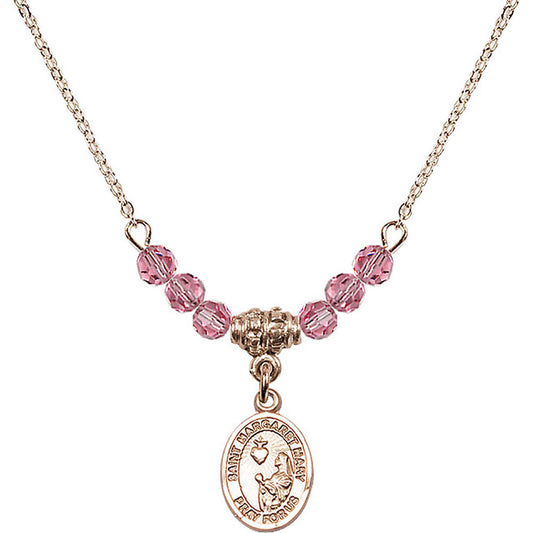 14kt Gold Filled Saint Margaret Mary Alacoque Birthstone Necklace with Rose Beads - 9420