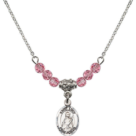 Sterling Silver Saint Lucy Birthstone Necklace with Rose Beads - 9422