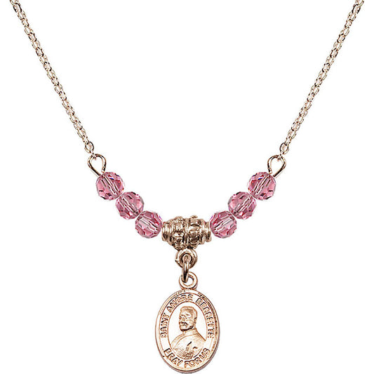 14kt Gold Filled Saint Andre Bessette Birthstone Necklace with Rose Beads - 9424