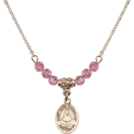 14kt Gold Filled Saint Mary Mackillop Birthstone Necklace with Rose Beads - 9425