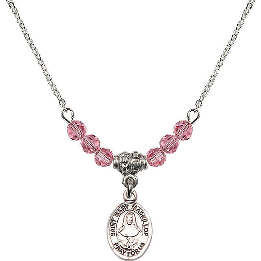 Sterling Silver Saint Mary Mackillop Birthstone Necklace with Rose Beads - 9425