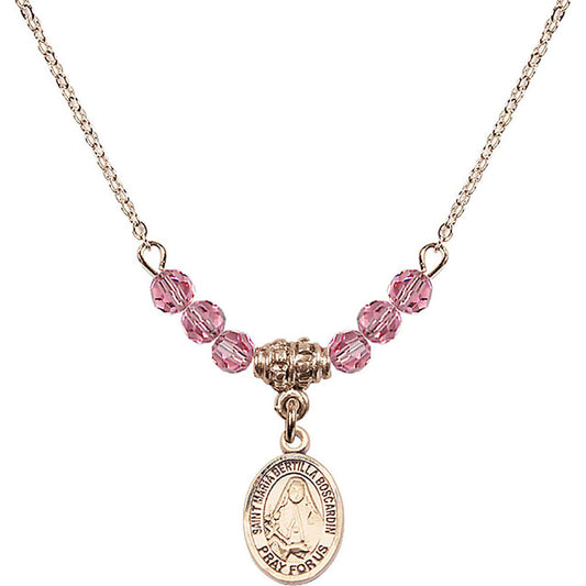 14kt Gold Filled Saint Maria Bertilla Boscardin Birthstone Necklace with Rose Beads - 9428