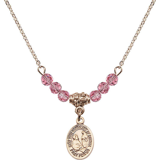 14kt Gold Filled Saint Mary Magdalene of Canossa Birthstone Necklace with Rose Beads - 9429