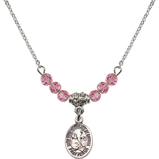 Sterling Silver Saint Mary Magdalene of Canossa Birthstone Necklace with Rose Beads - 9429