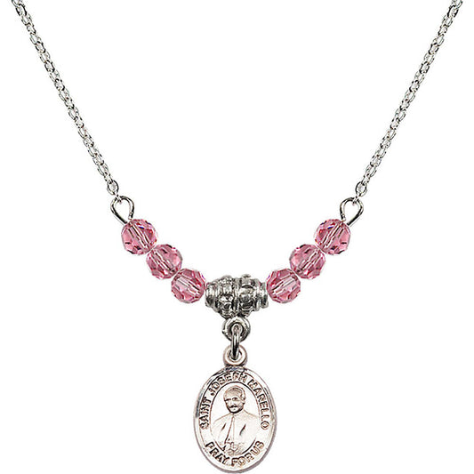 Sterling Silver Saint Joseph Marello Birthstone Necklace with Rose Beads - 9430