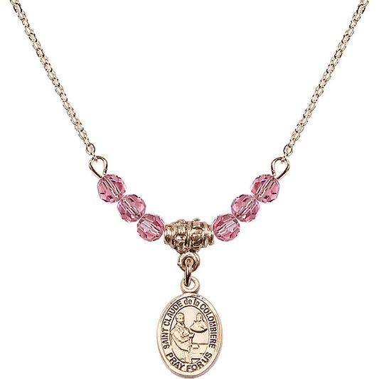 14kt Gold Filled Saint Claude de la Colombiere Birthstone Necklace with Rose Beads - 9432