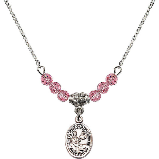 Sterling Silver Saint Claude de la Colombiere Birthstone Necklace with Rose Beads - 9432