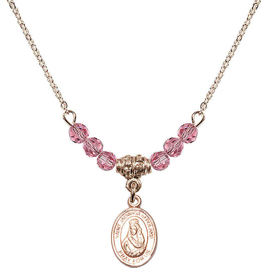 14kt Gold Filled Saint Jadwiga of Poland Birthstone Necklace with Rose Beads - 9434