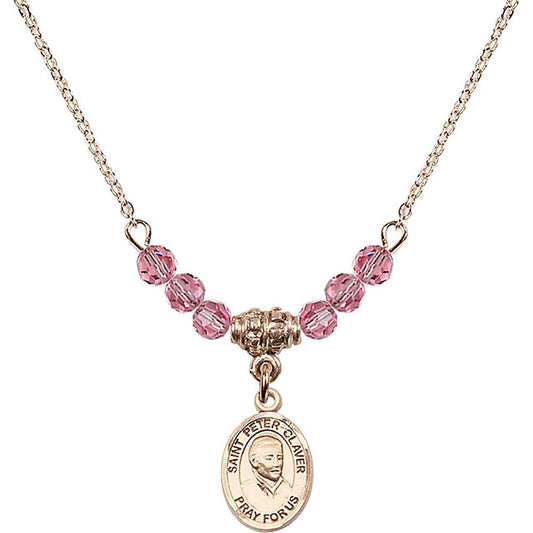 14kt Gold Filled Saint Peter Claver Birthstone Necklace with Rose Beads - 9442