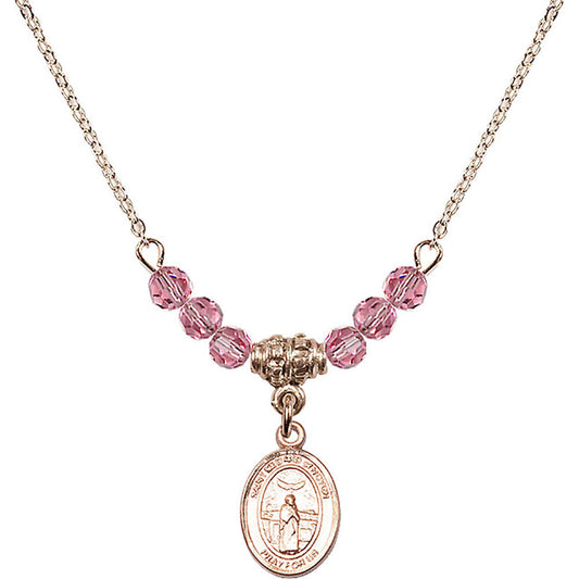 14kt Gold Filled Saint Medard of Noyon Birthstone Necklace with Rose Beads - 9444