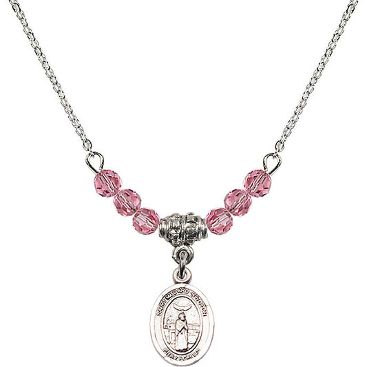 Sterling Silver Saint Medard of Noyon Birthstone Necklace with Rose Beads - 9444