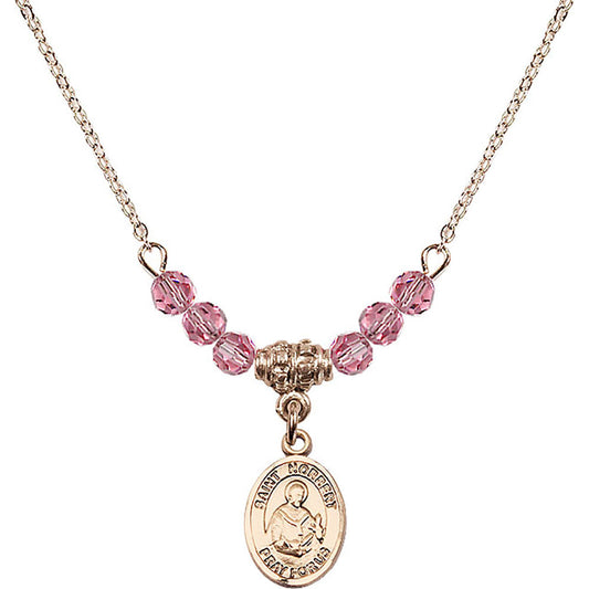 14kt Gold Filled Saint Norbert of Xanten Birthstone Necklace with Rose Beads - 9447