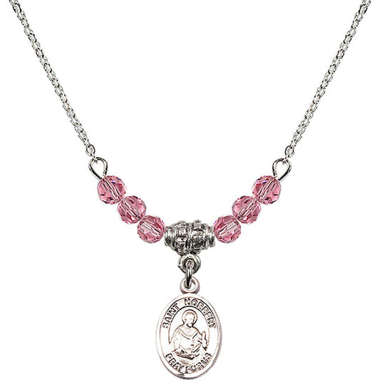 Sterling Silver Saint Norbert of Xanten Birthstone Necklace with Rose Beads - 9447