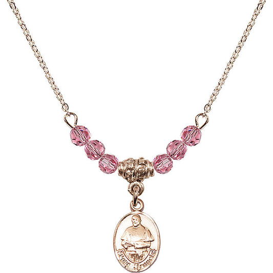 14kt Gold Filled Pope Francis Birthstone Necklace with Rose Beads - 9451