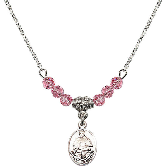 Sterling Silver Pope Francis Birthstone Necklace with Rose Beads - 9451