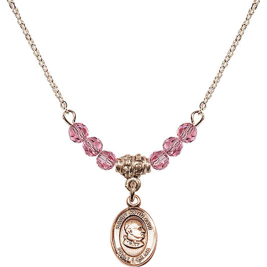 14kt Gold Filled Saint John XXIII Birthstone Necklace with Rose Beads - 9455