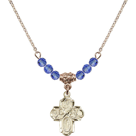 14kt Gold Filled 4-Way Birthstone Necklace with Sapphire Beads - 0047