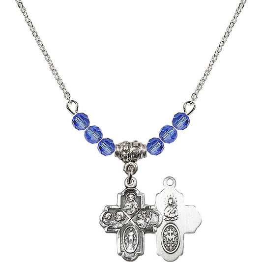 Sterling Silver 4-Way Birthstone Necklace with Sapphire Beads - 0047