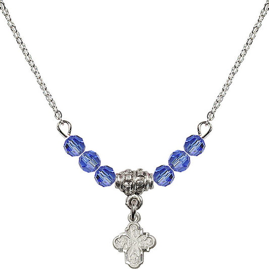 Sterling Silver 4-Way Birthstone Necklace with Sapphire Beads - 0207