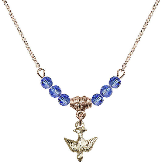 14kt Gold Filled Holy Spirit Birthstone Necklace with Sapphire Beads - 0208