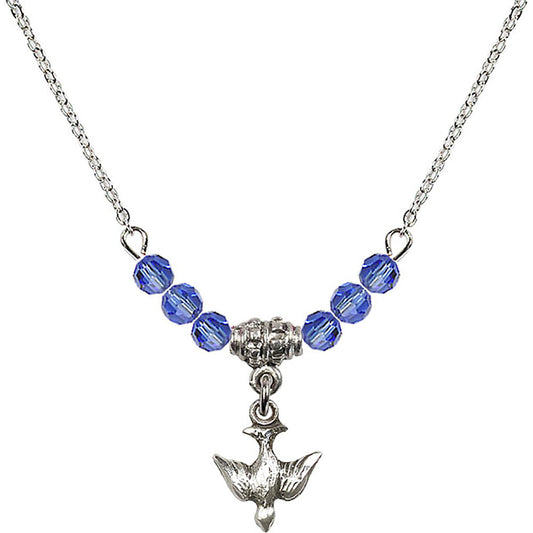 Sterling Silver Holy Spirit Birthstone Necklace with Sapphire Beads - 0208