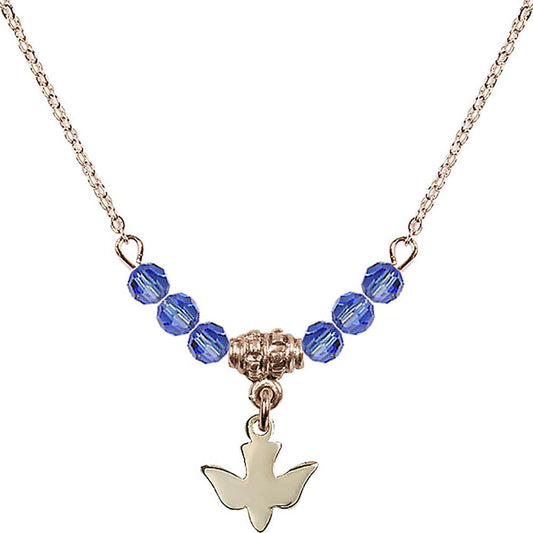 14kt Gold Filled Holy Spirit Birthstone Necklace with Sapphire Beads - 0225