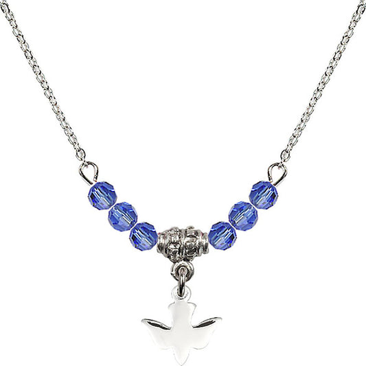 Sterling Silver Holy Spirit Birthstone Necklace with Sapphire Beads - 0225