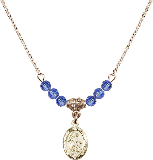 14kt Gold Filled Guardian Angel Birthstone Necklace with Sapphire Beads - 0301