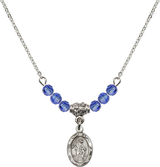 Sterling Silver Guardian Angel Birthstone Necklace with Sapphire Beads - 0301