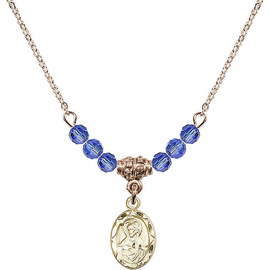14kt Gold Filled Scapular Birthstone Necklace with Sapphire Beads - 0301
