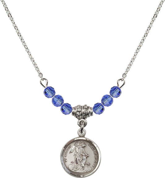 Sterling Silver Guardian Angel Birthstone Necklace with Sapphire Beads - 0601
