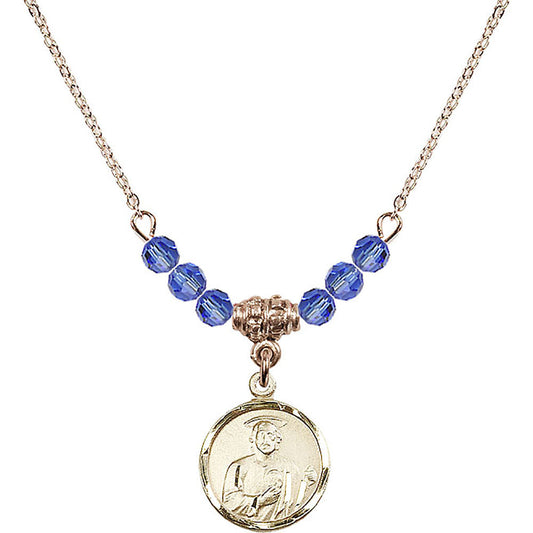 14kt Gold Filled Saint Jude Birthstone Necklace with Sapphire Beads - 0601