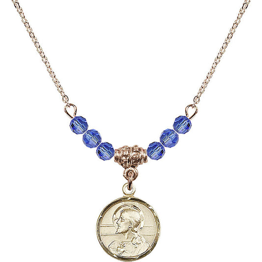 14kt Gold Filled Scapular Birthstone Necklace with Sapphire Beads - 0601