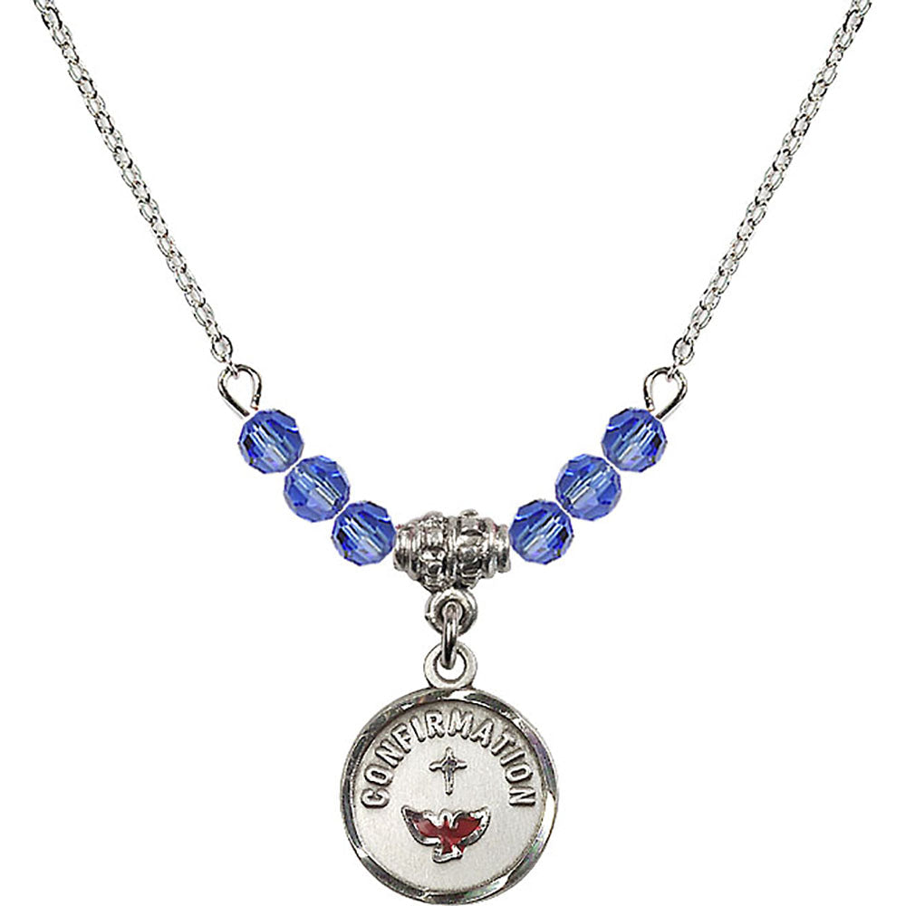 Sterling Silver Confirmation Birthstone Necklace with Sapphire Beads - 0601