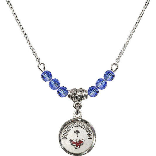 Sterling Silver Confirmation Birthstone Necklace with Sapphire Beads - 0601