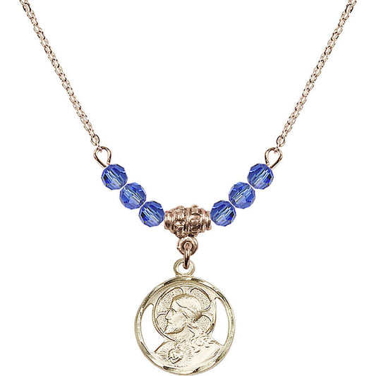 14kt Gold Filled Scapular Birthstone Necklace with Sapphire Beads - 0611