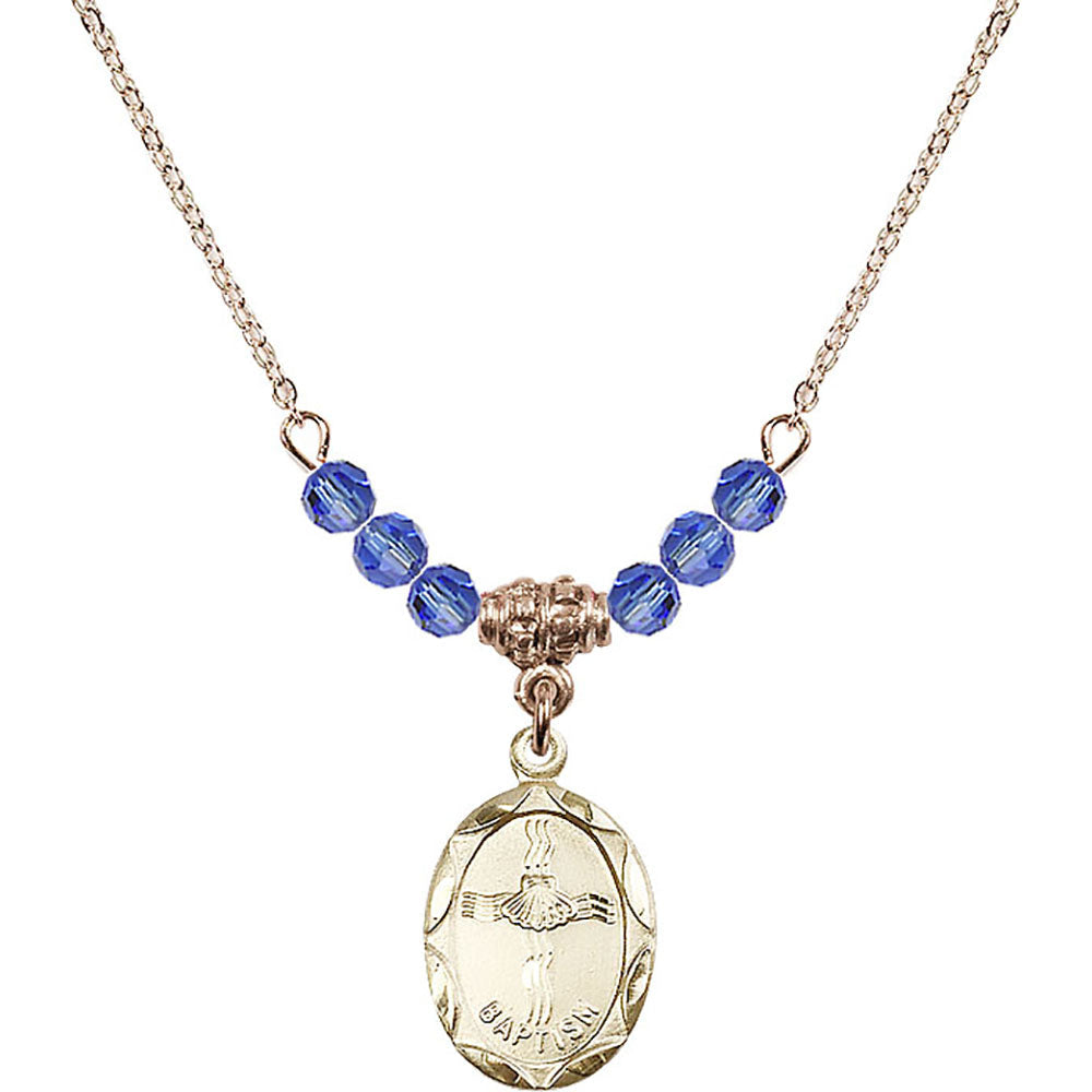 14kt Gold Filled Baptism Birthstone Necklace with Sapphire Beads - 0612