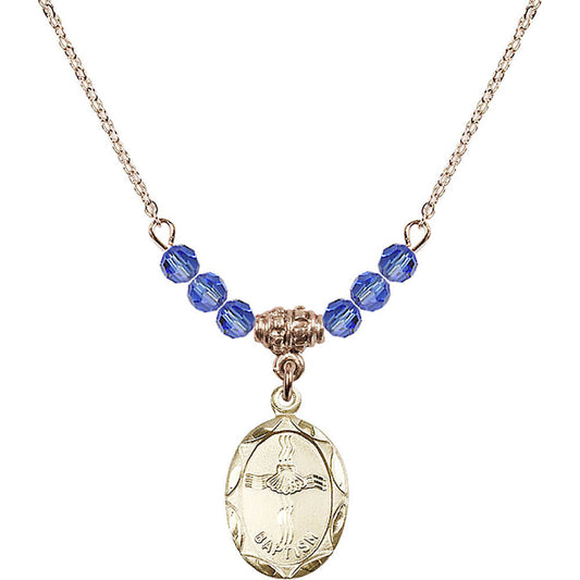 14kt Gold Filled Baptism Birthstone Necklace with Sapphire Beads - 0612