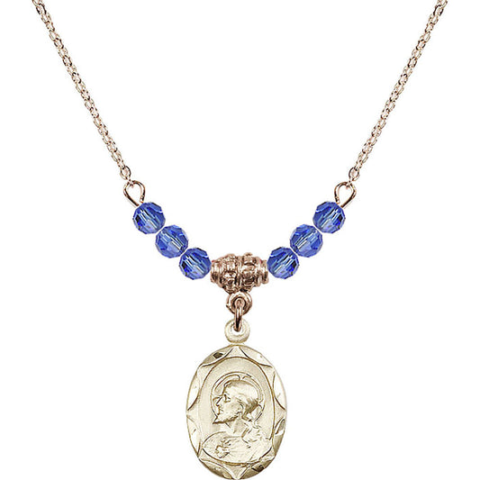 14kt Gold Filled Scapular Birthstone Necklace with Sapphire Beads - 0612